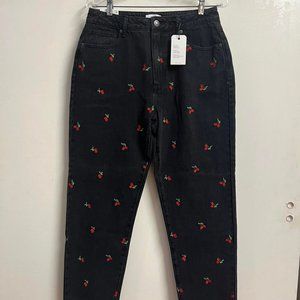 Forever 21 Cherry Embroidered High-Rise Jeans